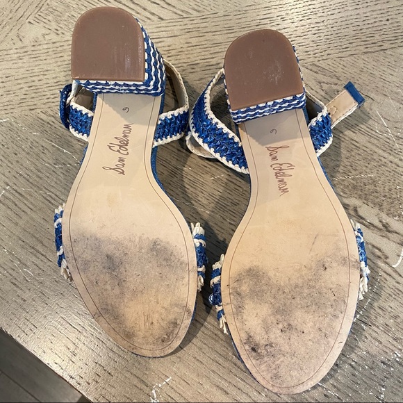Sam Edelman Olisa Raffia Block Heel Blue Sandal - Picture 9 of 11